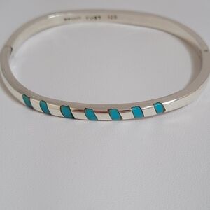 925 Silver Bangle Bracelet With Genuine Turqoise, 24 Grams.